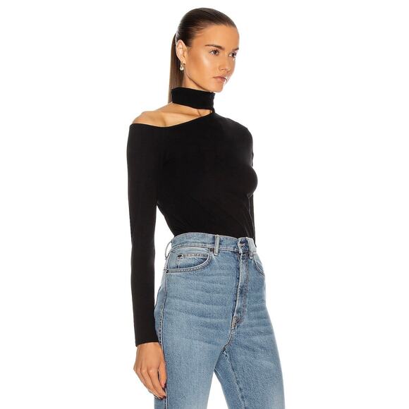 ENZA COSTA Detached Mockneck Top Womens Large Black Brushed Cotton Long Sleeve - Picture 2 of 16